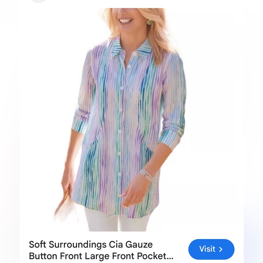 Soft Surroundings Cia Gauze Multicolor Striped Blouse Sz S - Picture 11 of 11